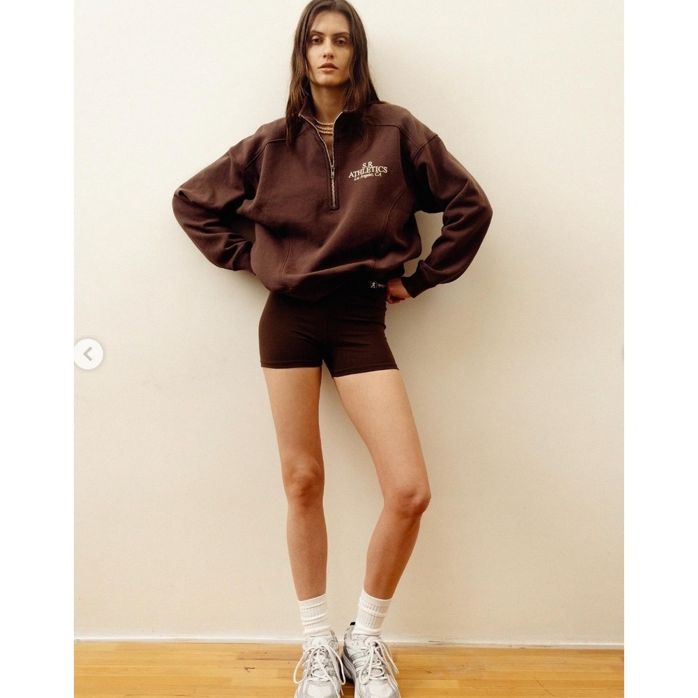 Sporty & Rich Chocolate Brown SR Athletics Quarter Zip Sweatshirt Large